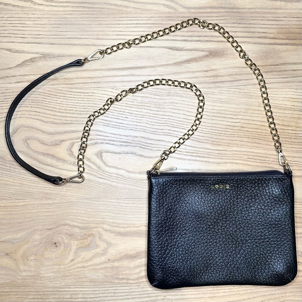 NEW Lodis Italian Black Pebbled Leather Emily Convertible Crossbody Bag Chain - Picture 3 of 7